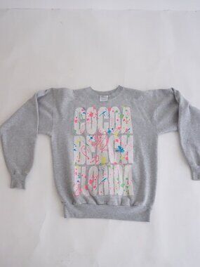 Vintage Hanes South Beach Grey Neon Paint Splatter Florida Vacation Sweater S